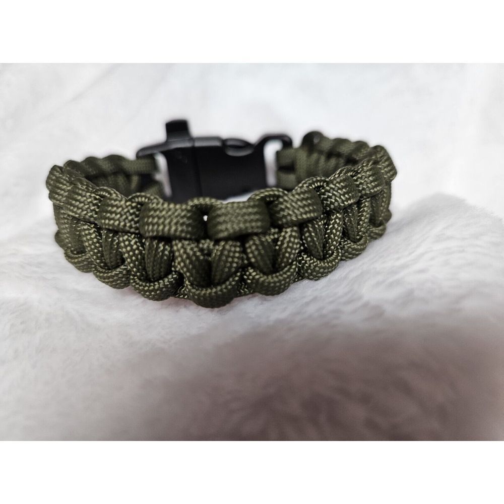 550 paracord olive drab‎ bracelet large 8" whistle buckle Mil Spec 7 Strand